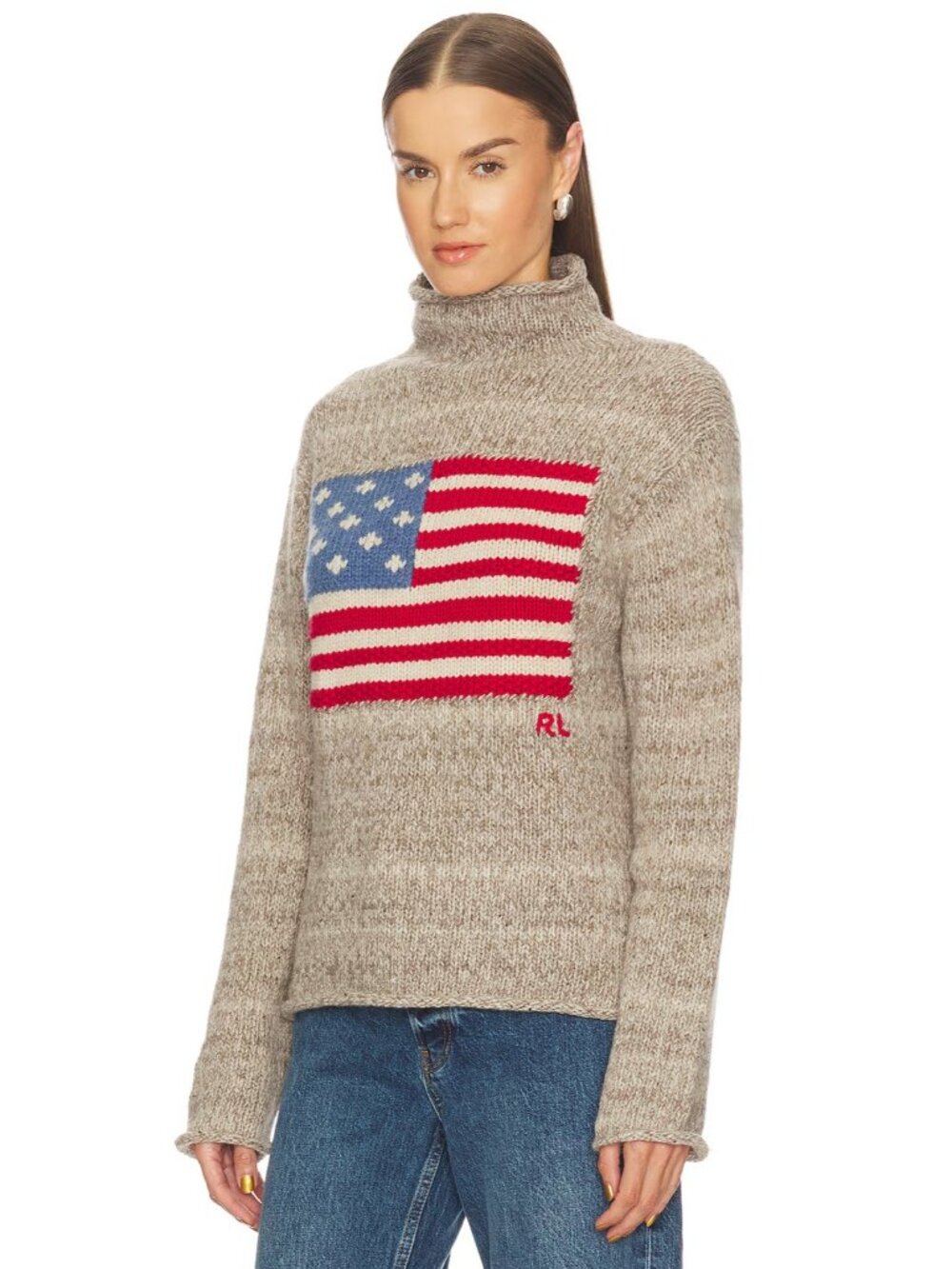 Polo Ralph Lauren Women's American Flag Wool Blend Roll Neck Jumper Sweater S - Picture 3 of 12